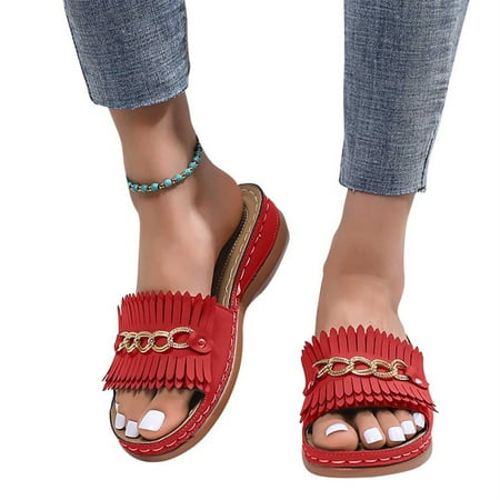 PANOEGSN Metal Buckle Thick Bottom Fringed Beach Women s Slippers Orthopedic Wedge Sandals All-match Fashion
PANOEGSN Metal Buckle Thick Bottom Fringed Beach Women s Slippers Orthopedic Wedge Sandals All-match Fashion