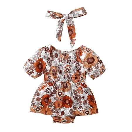 Bslissey Baby Girls Floral Print Romper Dress 3M 6M 12M 18M 24M Short Sleeve Crew Neck Smocked Bodysuit with Bow Headband Infant Toddler Casual Summer A-line Dress
Bslissey Baby Girls Floral Print Romper Dress 3M 6M 12M 18M 24M Short Sleeve Crew Neck Smocked Bodysuit with Bow Headband Infant Toddler Casual Summer A-line Dress