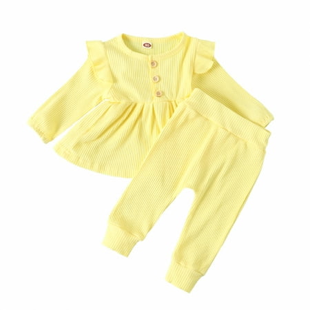 One opening 2 Pcs Infant Ribbed Outfits Toddler Long Sleeve Round Neck Ruffle Skirt-like Top Elastic Trousers
One opening 2 Pcs Infant Ribbed Outfits Toddler Long Sleeve Round Neck Ruffle Skirt-like Top Elastic Trousers