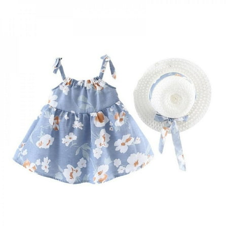 Clearance!!Toddler Baby Girls Hawaiian Holiday Dress + Straw Hat Rainbow Backless Tutu Sundress Birthday Party Princess Clothes
