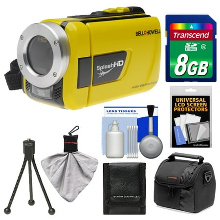 Bell & Howell Splash HD WV30 Waterproof Digital Video Camera Camcorder (Yellow) with 8GB Card + Case + Flex Tripod + Accessory Kit