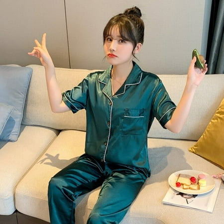 QWZNDZGR Solid Color Sleepwear Silk Satin Pajama Sets Couple Short sleeve Pyjamas Home Wear Pijama Women Men Loungewear Plus Size Pjs
QWZNDZGR Solid Color Sleepwear Silk Satin Pajama Sets Couple Short sleeve Pyjamas Home Wear Pijama Women Men Loungewear Plus Size Pjs