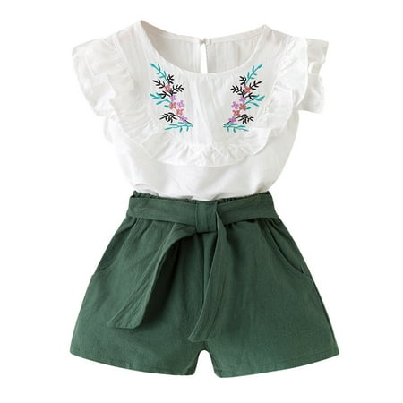 Toddler Kid Baby Girl Summer Floral Ruffle Embroidery T-Shirt Tops+Shorts 2PCS Outfits Set
Toddler Kid Baby Girl Summer Floral Ruffle Embroidery T-Shirt Tops+Shorts 2PCS Outfits Set
