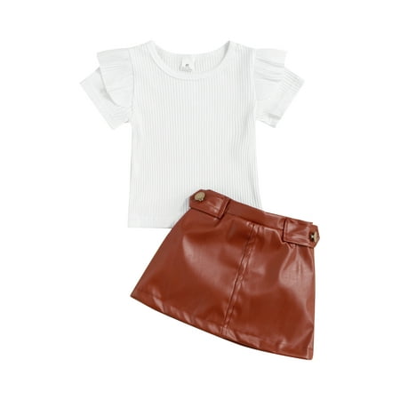 Suanret Kids Baby Girls Summer Clothes Solid Color Ribbed Short Sleeve Round Neck T-shirt + PU Leather Mini Skirt White Brown 0-1 Years
Suanret Kids Baby Girls Summer Clothes Solid Color Ribbed Short Sleeve Round Neck T-shirt + PU Leather Mini Skirt White Brown 0-1 Years