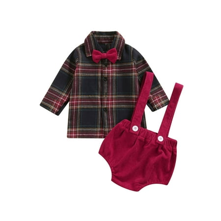 Nokpsedcb 2PCS Infant Toddler Baby Boys Christmas Outfits Single-breasted Long Sleeve Lapel Plaid Shirt with Bow + Solid Color Overalls Red 2-3 Years
Nokpsedcb 2PCS Infant Toddler Baby Boys Christmas Outfits Single-breasted Long Sleeve Lapel Plaid Shirt with Bow + Solid Color Overalls Red 2-3 Years