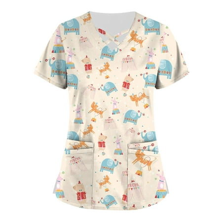 HIMIWAY Plus Size Cute Printed Scrub Working Uniform Tops For Women Cross V-Neck Short Sleeve Fun T-Shirts Workwear Tee With Pockets
HIMIWAY Plus Size Cute Printed Scrub Working Uniform Tops For Women Cross V-Neck Short Sleeve Fun T-Shirts Workwear Tee With Pockets