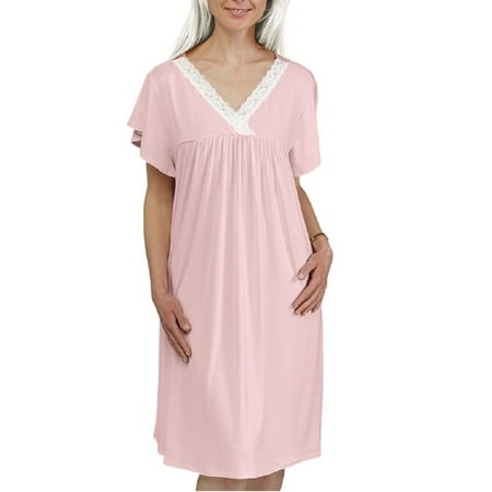 Dignity Pajamas Womens Short Sleeve Nightgown Sleepshirt Nightshirt Lace Loungewear-Pink-S
Dignity Pajamas Womens Short Sleeve Nightgown Sleepshirt Nightshirt Lace Loungewear-Pink-S
