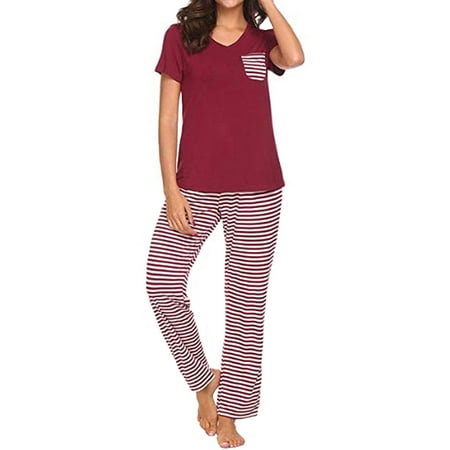 ZXZY Women Stripe Pocket Patchwork Solid Color Tee Striped Long Pants Loungewear Pajama Set
ZXZY Women Stripe Pocket Patchwork Solid Color Tee Striped Long Pants Loungewear Pajama Set