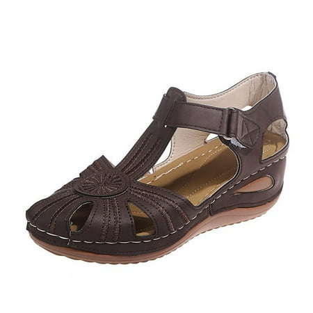 

Lhked Fashion Women Slide Hollow Out Comfy Sandals Slope Heeled Beach Casual Shoes Summer Comfort Sandals Mother s Day Gifts& Brown