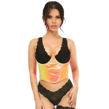 Lavish Pink/Yellow Holo Open Cup Underwire Waist Cincher