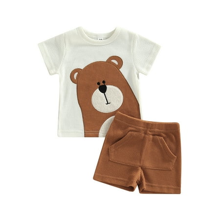 Binwwede Newborn Baby Short Pants Outfits Short Sleeve Cartoon Bear Printed Crew Neck T-Shirt + Solid Color Elastic Waist Shorts Set
Binwwede Newborn Baby Short Pants Outfits Short Sleeve Cartoon Bear Printed Crew Neck T-Shirt + Solid Color Elastic Waist Shorts Set