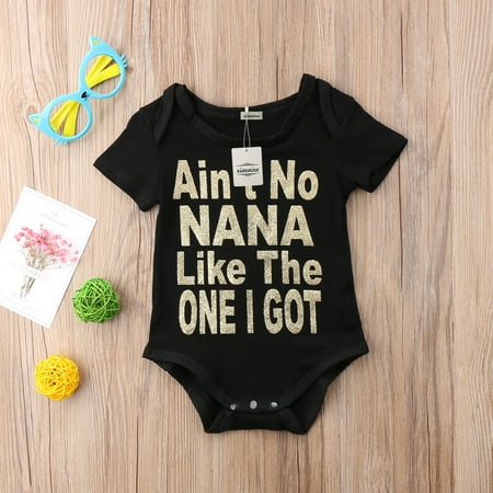 Seyurigaoka Baby Summer Romper Letters Short Sleeve Round Neck Button Closure