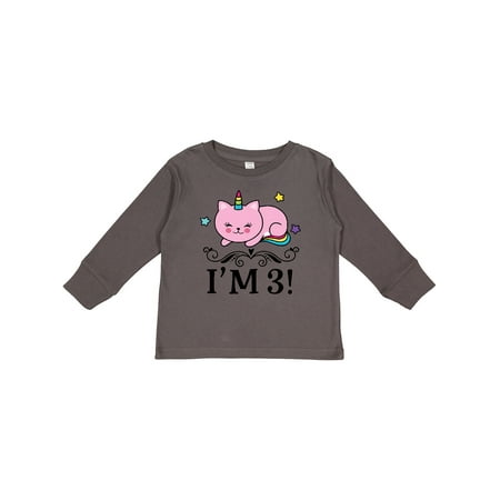 Inktastic Third Birthday Cat Unicorn Gift Toddler Toddler Girl Long Sleeve T-Shirt