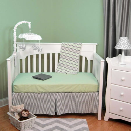Zig Zag Green & Gray Chevron 4 Piece Baby Crib Bedding Set