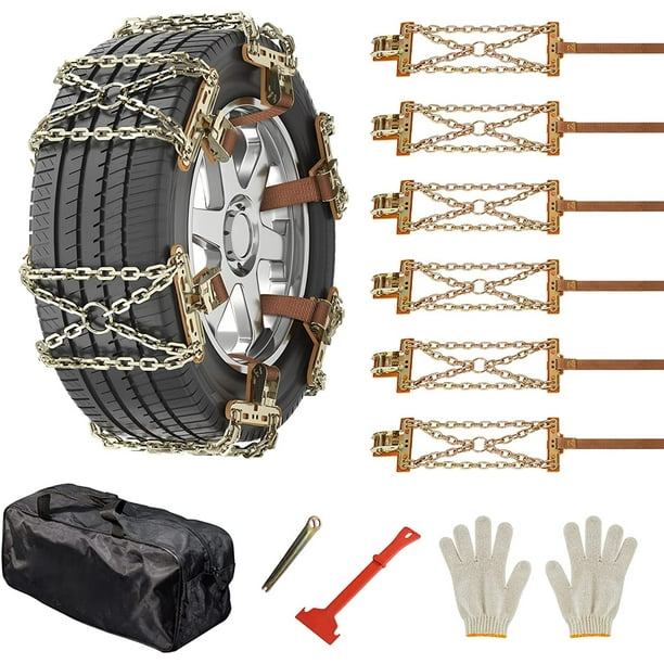 Slsy 6 PACK Snow Chains for Car, SUV, Truck of Tire Width 215mm-285mm, Metal Snow Chains, Heavy Duty Tire Chains for Tire Width 8.5"-11.2"