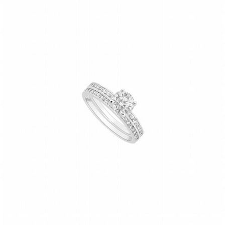 Diamond Engagement Ring with Wedding Band Set 14K White Gold, 0.75 CT - Size 4