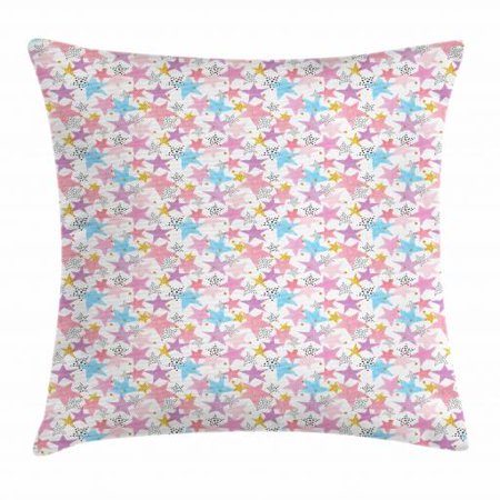 Stars Throw Pillow Cushion Cover, Watercolor Colorful Stars with Various Designs Dots Stripes Festive Doodle Pattern, Decorative Square Accent Pillow Case, 18 X 18 Inches, Multicolor, by Ambesonne