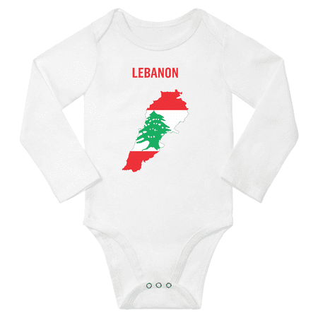 Lebanon Flag Map Baby Long Slevve Bodysuit (White 3-6 Months)