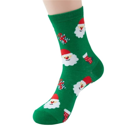 ERTUTUYI Warm Christmas Fashion Windproof Printing Mid Tube Socks Long Tube Cotton Green