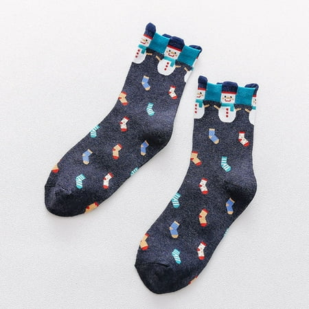 

ERTUTUYI Printed Fun Colorful Festive Crew Knee Cozy Socks Women Fancy Christmas Holiday Design Soft Navy
