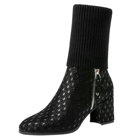 Mid-Calf Boots for Women Boots Pointed Stretch Women s Mid-Tail Heel Boots High Thick Fashion Knitted women s boots Flock heeled sandals Black
Mid-Calf Boots for Women Boots Pointed Stretch Women s Mid-Tail Heel Boots High Thick Fashion Knitted women s boots Flock heeled sandals Black