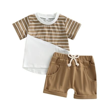 Baby Boys Summer 2-Piece Outfits Casual Striped Short Sleeve T-Shirt and Elastic Shorts with Pockets Set(0-3Years)
Baby Boys Summer 2-Piece Outfits Casual Striped Short Sleeve T-Shirt and Elastic Shorts with Pockets Set(0-3Years)