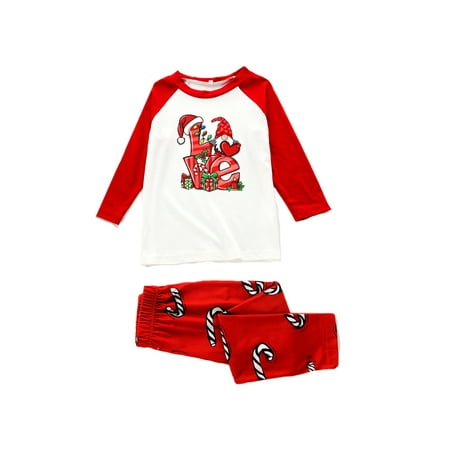 Family Christmas Pajamas Set Cartoon Letter Print Tops with Pants