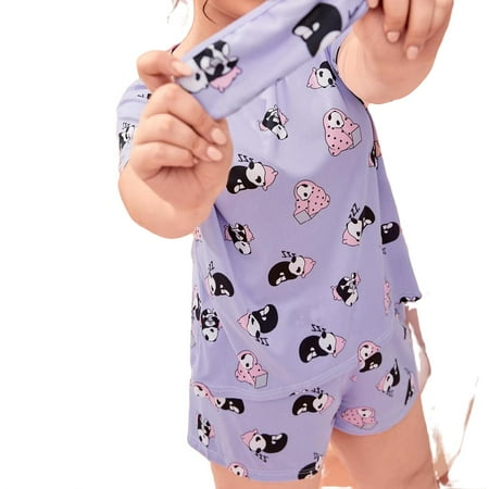 Womens Plus Pajamas Sets Cartoon Short Sets Sleepwear PJ Set Purple 1XL