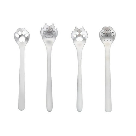 

4PCS Stainless Steel Stirring Spoon Strainer Spoon Set Creative Animal Paw Shape Coffee Spoon Dessert Spoon Tableware Scoop for Home Restaurant (Random Style)