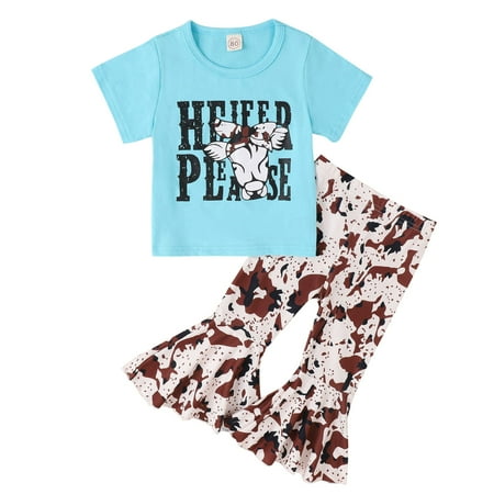 GWAABD Spring Clothes for Toddler Girls Light Blue Toddler Girls Short Sleeves Kids Cow Head Top Letters Prints Outfits Set Bell Bottom Pants Flared Girls Outfits Set 110
GWAABD Spring Clothes for Toddler Girls Light Blue Toddler Girls Short Sleeves Kids Cow Head Top Letters Prints Outfits Set Bell Bottom Pants Flared Girls Outfits Set 110