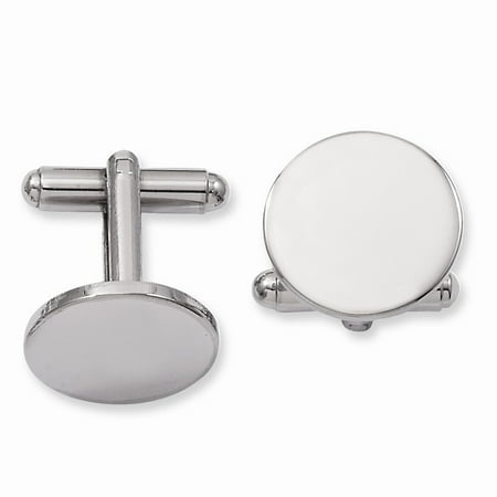 Rhodium-plated Engravable Round Polished Cuff Links. Lovely Leatherrete Gift Box Included