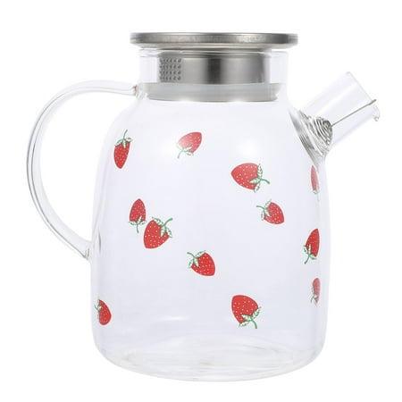 

1Pc 1600ml Heat-resistant Glass Teapot Strawberry Pattern Glass Pot Glass Kettle