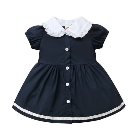 Kucnuzki Infant Baby Girl Clothes 6 Months Summer Dress 9 Months Short Sleeve Solid Color Perter Pan Collar Button Dress Navy Dress Blue
Kucnuzki Infant Baby Girl Clothes 6 Months Summer Dress 9 Months Short Sleeve Solid Color Perter Pan Collar Button Dress Navy Dress Blue