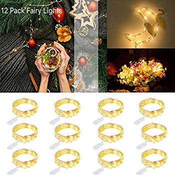 Fairy Lights, 12 Pack Fairy String Lights Battery Operated, 6.6ft 20 LED Waterproof Firefly Lights Copper Wire LED Fairy Lights for Indoor Outdoor Wedding Christmas Holiday Party Decoration-Warm White