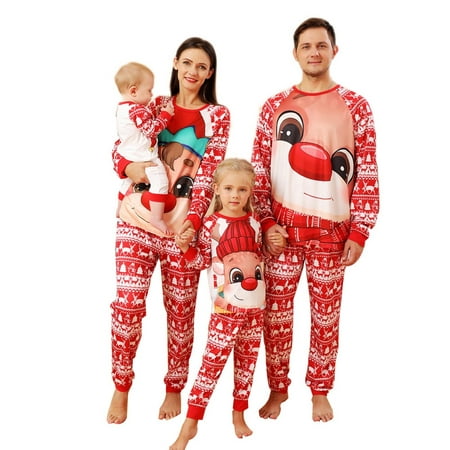 

Christmas Pajamas for Family Long Sleeve Christmas Reindeer Plaid Pjs Xmas Reindeer Snowflake Print Matching Pajamas Set Womens Clearance Pajama Sets