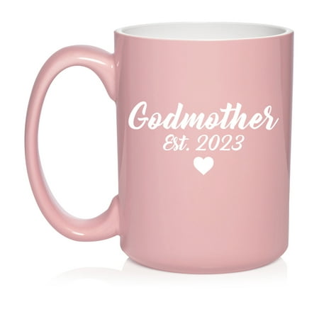 

Godmother Est 2023 Christening Baptism Ceramic Coffee Mug Tea Cup Gift for Her Sister Women Family Best Friend Grandma Mom Cute Girlfriend Wife Birthday Housewarming (15oz Light Pink)