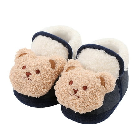 

Baby Winter Warm Cotton Shoes Cute Cozy Cartoon Bear Soft Sole Non-Slip First Walking Shoes Flats Toddler Shoes for Baby Girls Boys