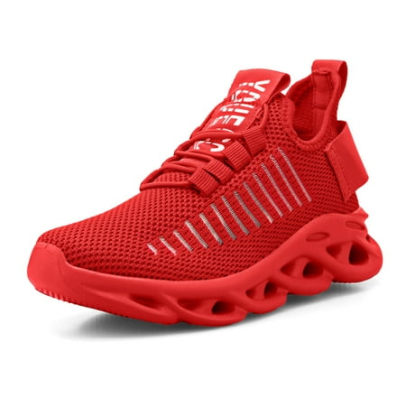 Boys Casual Running Shoes Breathable Mesh Lightweight Lace Up Athletic Sneakers