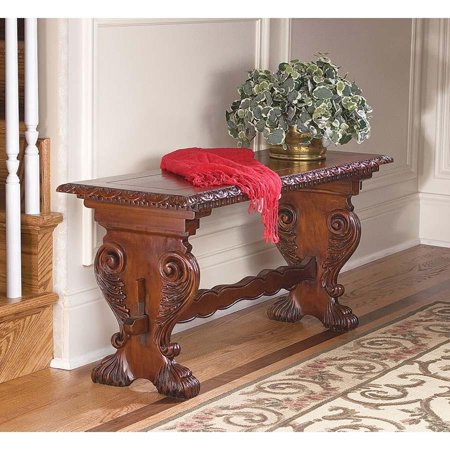 Antiqued Royal Luxury European Decorative Hand Carved Solid Hard Wood Bench