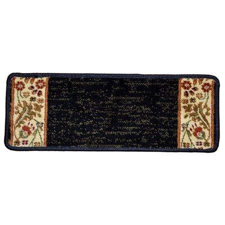 Dean Non-Slip Pet Friendly Carpet Stair Step Cover Treads - Talas Floral Black 31"W (15)