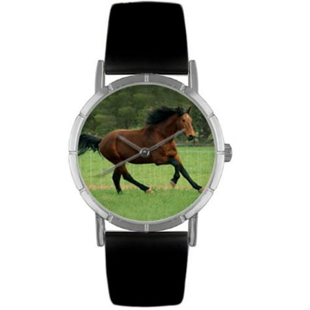 Whimsical Watches Kids R0110028 Classic Holsteiner Horse Black Leather And Silvertone Photo Watch