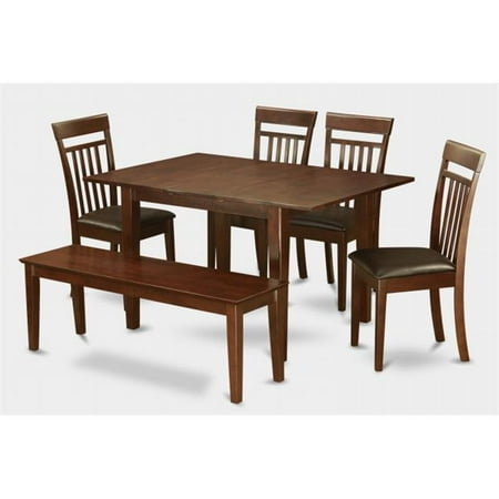 East West Furniture PSCA6C-MAH-LC 6 Pc Dining Table 32x60in With 4 Slatted Back Faux Leather Seat Chairs and 52-in Long