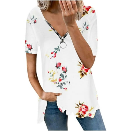 White Blouse for Women Womens Blouses And Tops Dressy Women s Fashion Zipper Printing Casual V-neck Short Sleeve Loose T-shirt Tops Graphic Tees for Women White S
White Blouse for Women Womens Blouses And Tops Dressy Women s Fashion Zipper Printing Casual V-neck Short Sleeve Loose T-shirt Tops Graphic Tees for Women White S