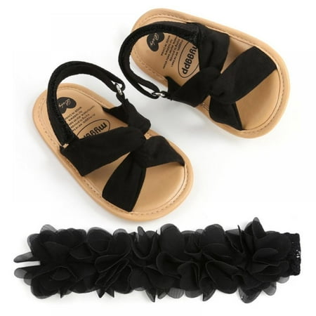 Baby Toddler Girls Sandals Non Slip Rubber Soft Sole Breathable Toddler First Walker Crib Summer Shoes Free Headband