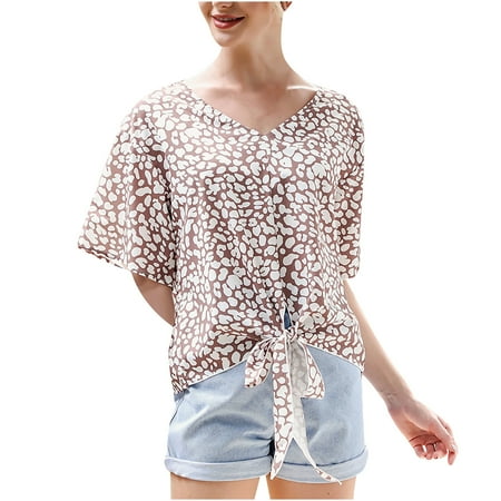 Crop Tops for Women Womens Short Sleeve Summertime Fashion V-neck Blouse Tie a Knot Top Blouse Casual Tshirts Shirts for Women Beige XL
Crop Tops for Women Womens Short Sleeve Summertime Fashion V-neck Blouse Tie a Knot Top Blouse Casual Tshirts Shirts for Women Beige XL