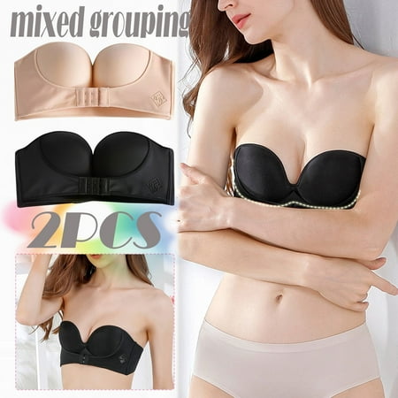 Hunpta Bralettes For Women 2PCS Solid Color Strapless Non Slip Adjustment Rimless Dress Bra Black+Beige
Hunpta Bralettes For Women 2PCS Solid Color Strapless Non Slip Adjustment Rimless Dress Bra Black+Beige