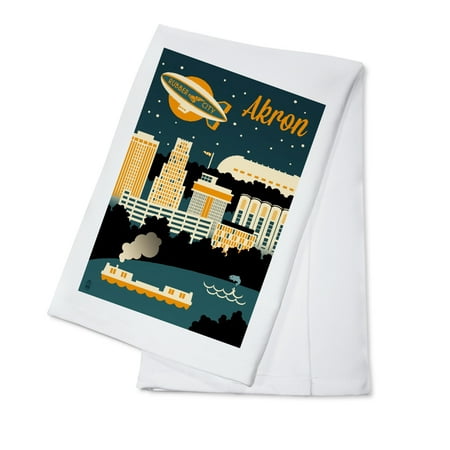 

Akron Ohio Retro Skyline (100% Cotton Tea Towel Decorative Hand Towel Kitchen and Home)