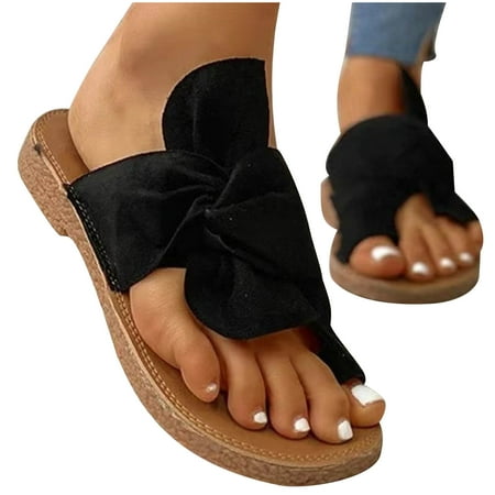 Thong Flat Sandals With Bow-embellished Toe Thongs