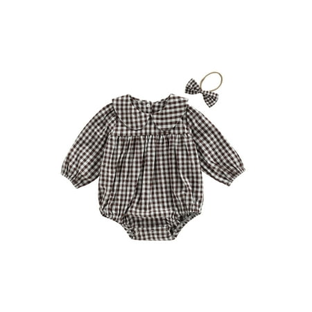 Coduop Baby Girls Jumpsuit Plaid Print Long Sleeve Doll Collar Snap Closure Romper + Bow Headband
Coduop Baby Girls Jumpsuit Plaid Print Long Sleeve Doll Collar Snap Closure Romper + Bow Headband