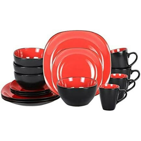 16pc Dinnerware Set Inside Shiny Red Outside Matte Black
